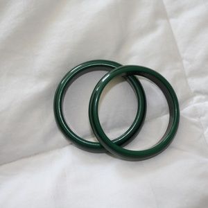 Pair of green wooden bangle bracelets 8 in